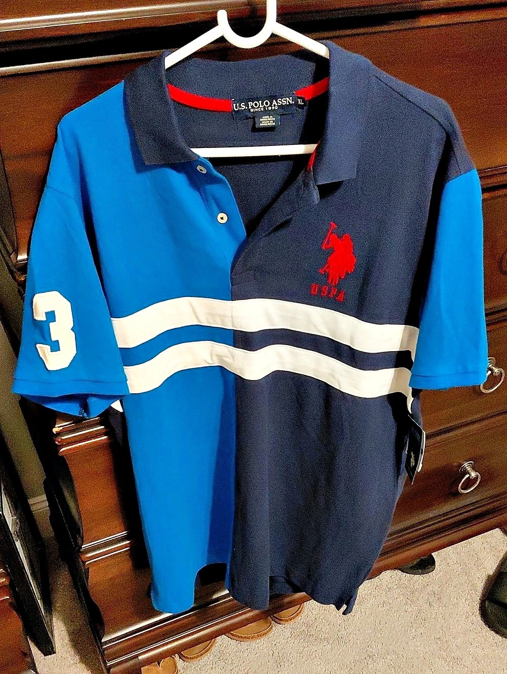 U.S. Polo Assn. Colorblock Number 3 Pique Polo Shirt. Blue & Black XL